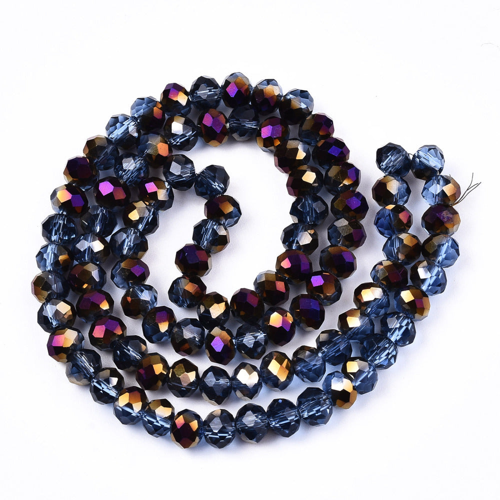 Electroplate Transparent Glass Beads Strands, Half Purple Plated, Faceted Rondelle, 6x5mm, approx 80~85pcs per strand