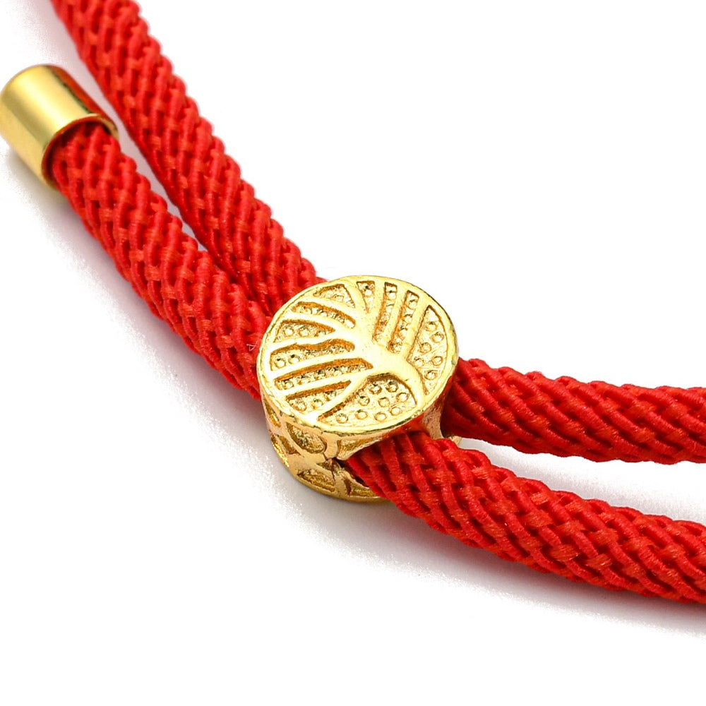 Adjustable Bracelet Making Nylon Cord with Gold Plated Brass Tree of Life Sliding Stopper Bead