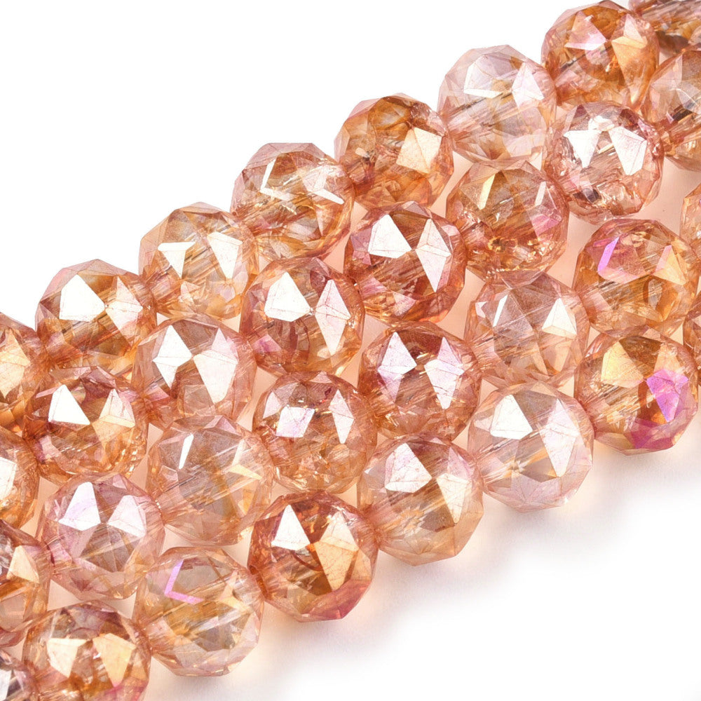 Transparent Electroplate Glass Beads Strands - AB Color Plated - Faceted - Round - 8x7.5mm