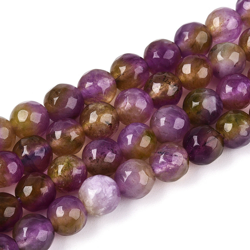 Dyed Natural White Jade Beads Strands, Round, Faceted, 6mm - approx 65pcs