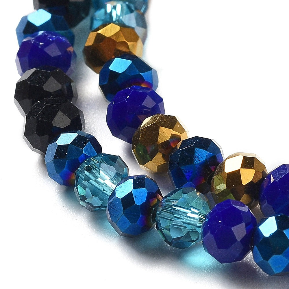 Glass Beads Strands, Faceted, Rondelle, Dark Blue Mix, 6x5mm, approx 85~88pcs per strand