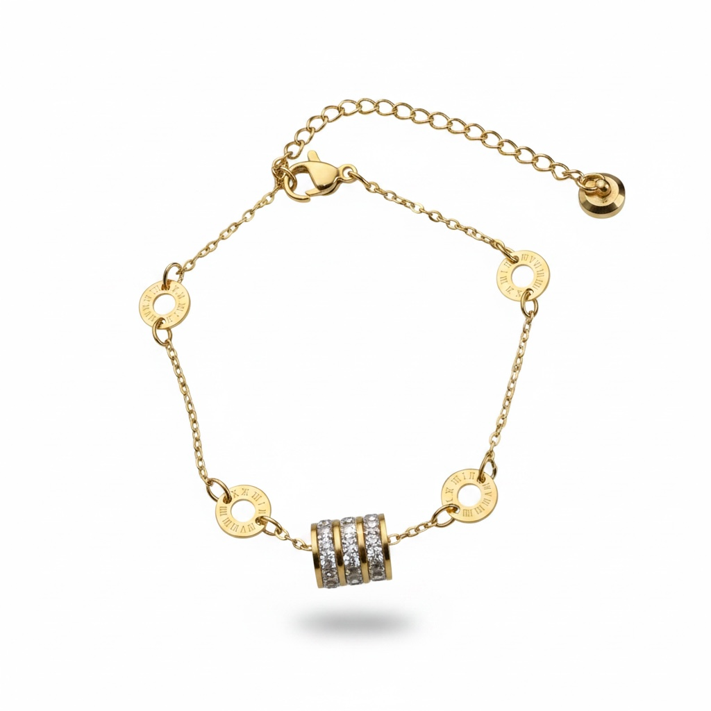 Roman Numeral Crystal Barrel Bracelet.
