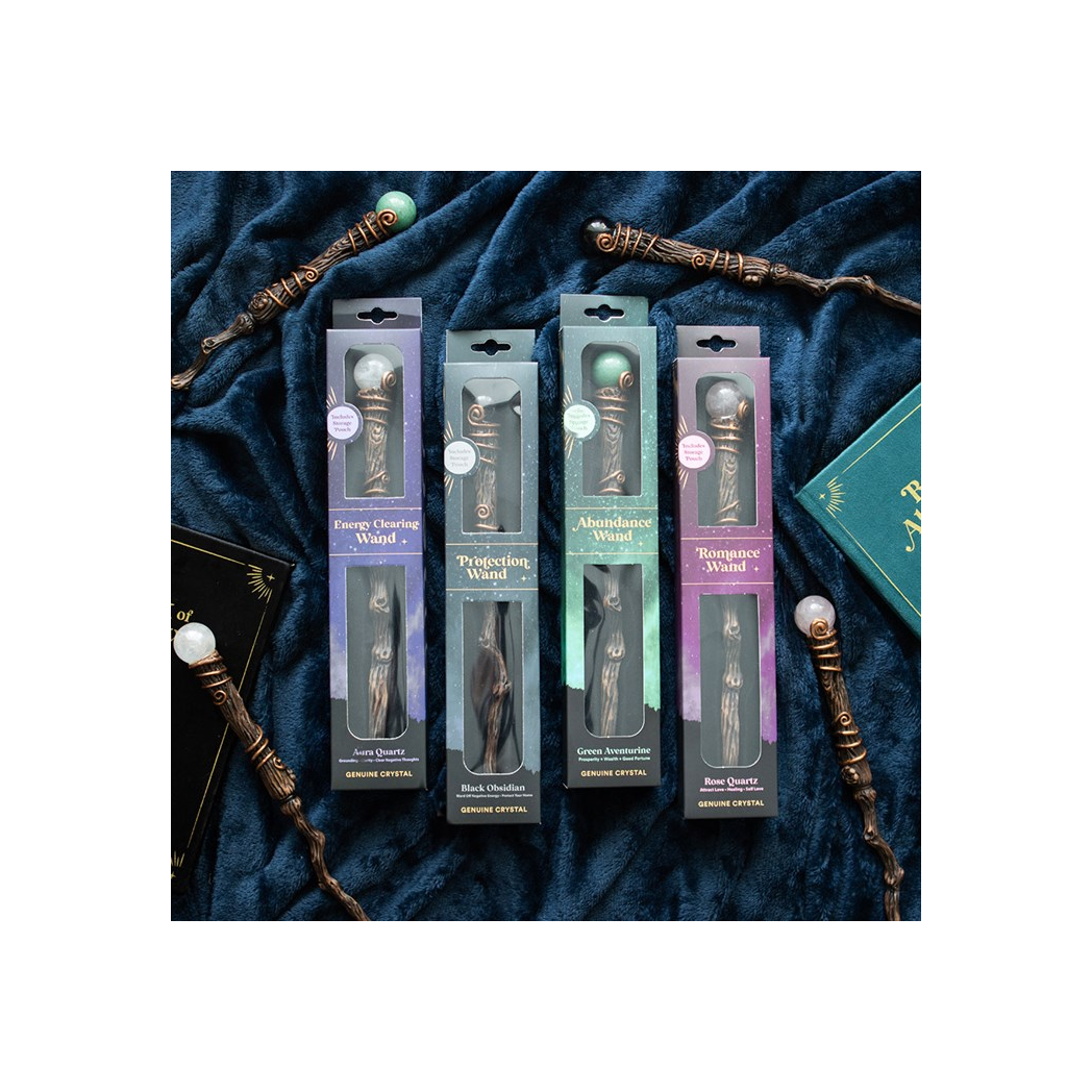 Protection Black Obsidian Crystal Wand with Pouch