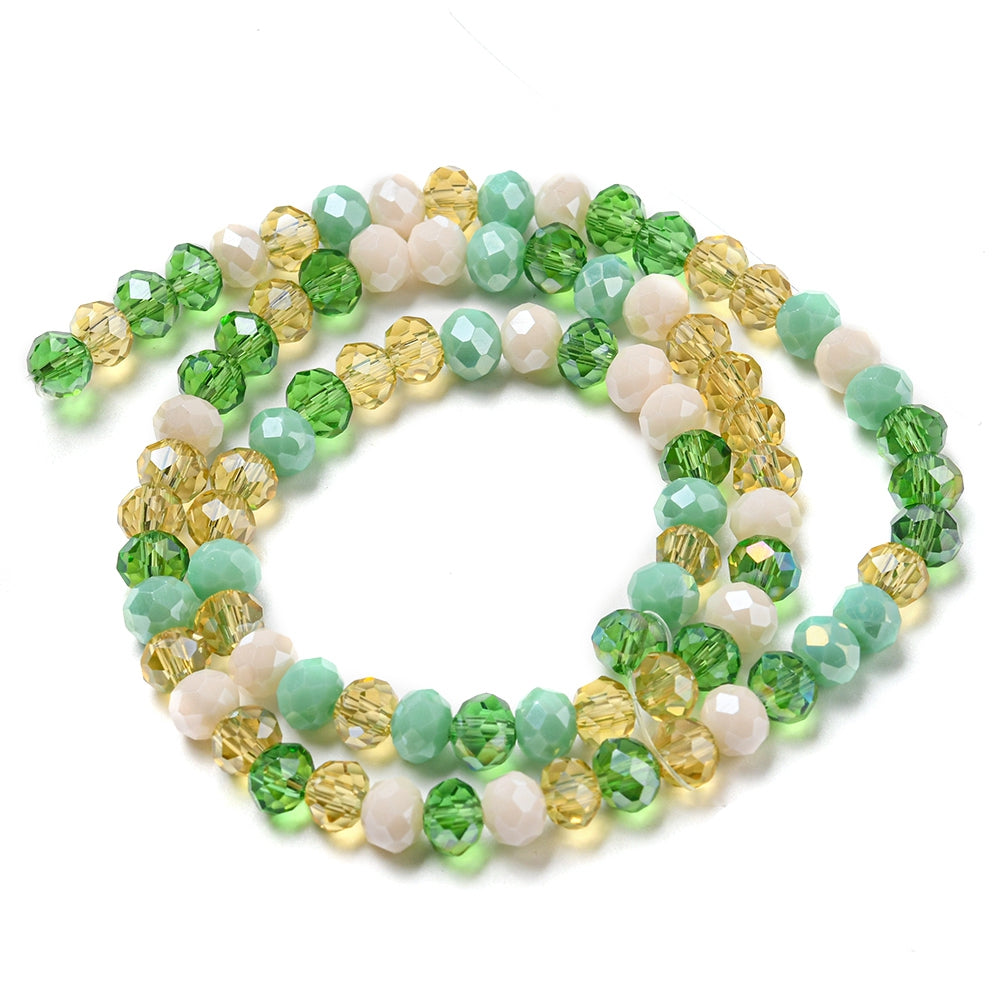 Glass Beads Strands, Faceted, Rondelle, Green Mix, 6x5mm, approx 85~88pcs per strand