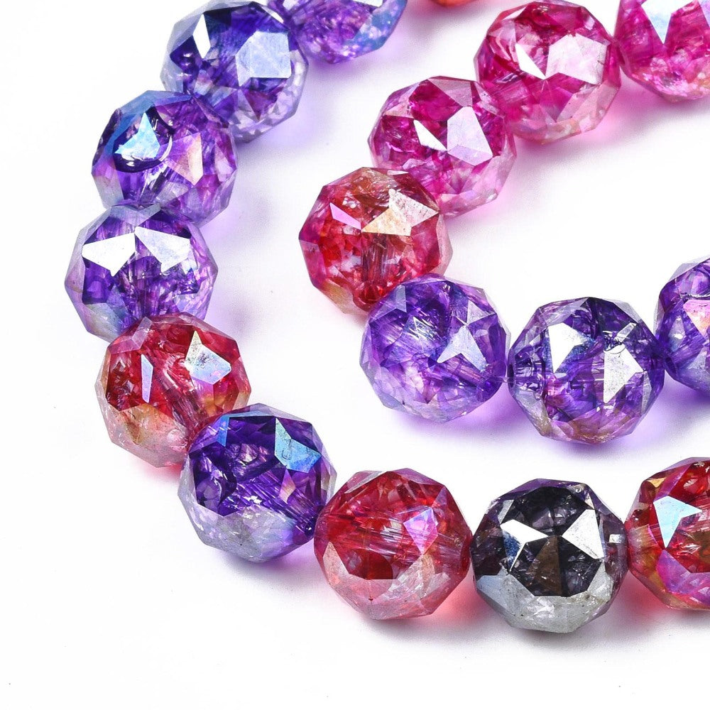 Electroplate Transparent Crackle Glass Beads Strands, Faceted 12mm