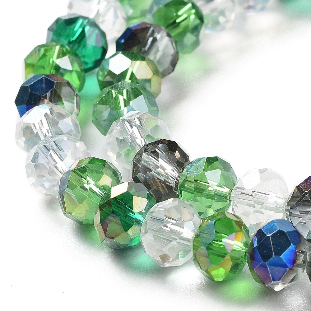 Fils de perles de verre, à facettes, forme rondelle, 8x6mm, environ 68 perles par fil
