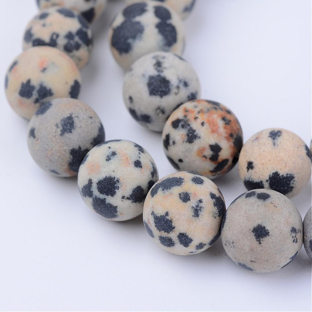 Natural Dalmatian Jasper Beads Strands, Frosted, Round, 6~6.5mm