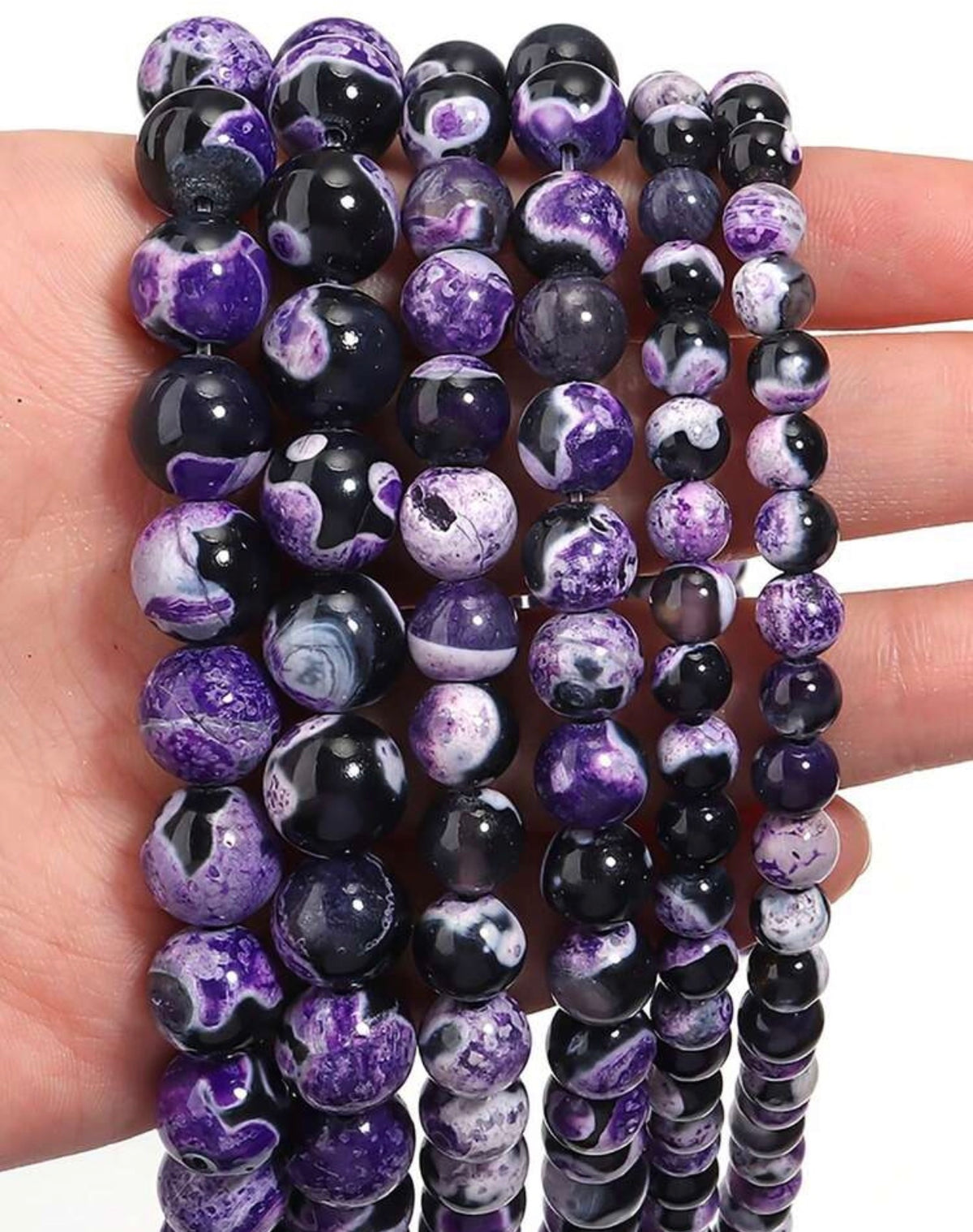 Strands de pierre naturelle Agate de feu givrée pourpre craquelée