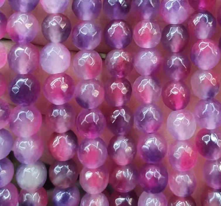 Faceted Galaxy Pink-Purple Candy Jade Beads 10mm