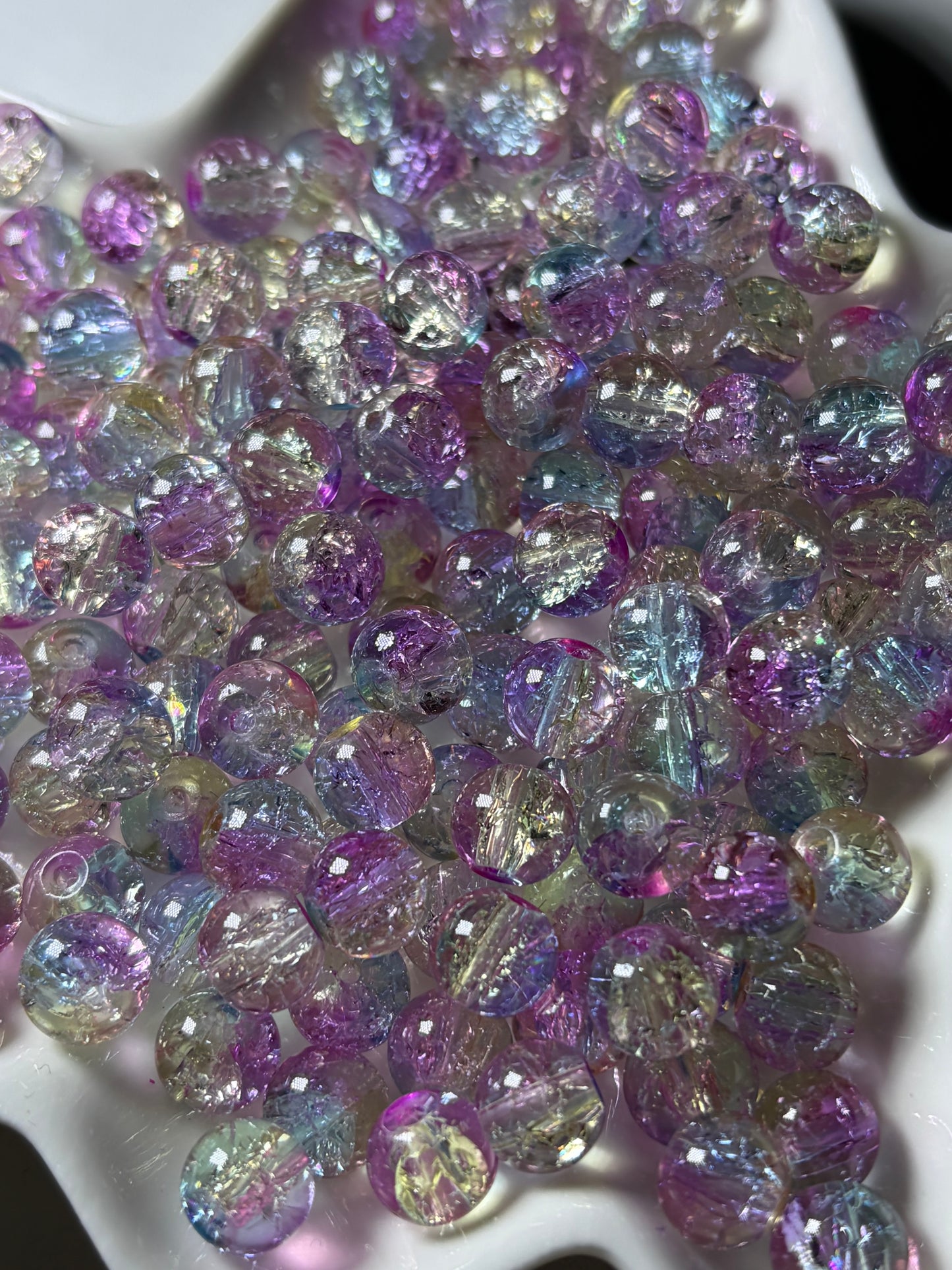 8mm three tone glass crackle beads - 100g