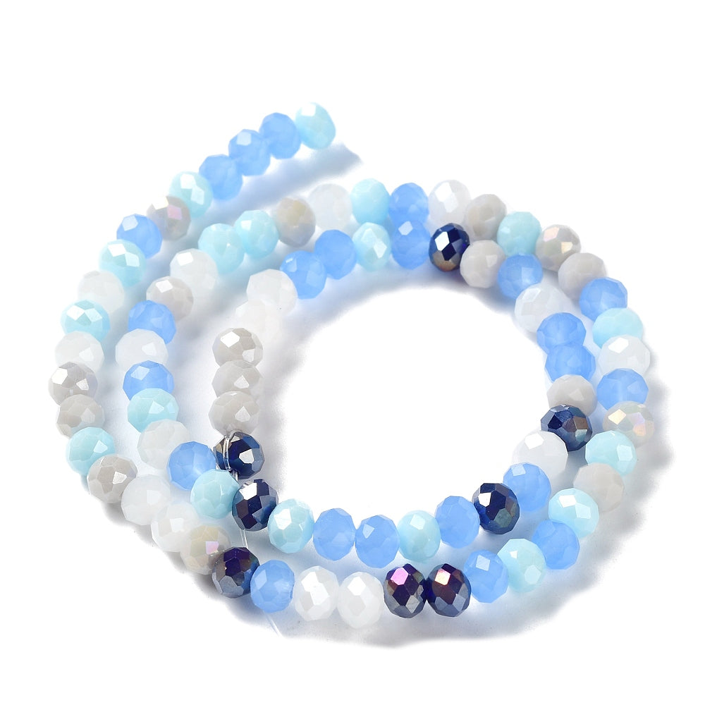 Glass Beads Strands, Faceted, Rondelle, Blue Mix, 6x5mm, approx 85~88pcs per strand