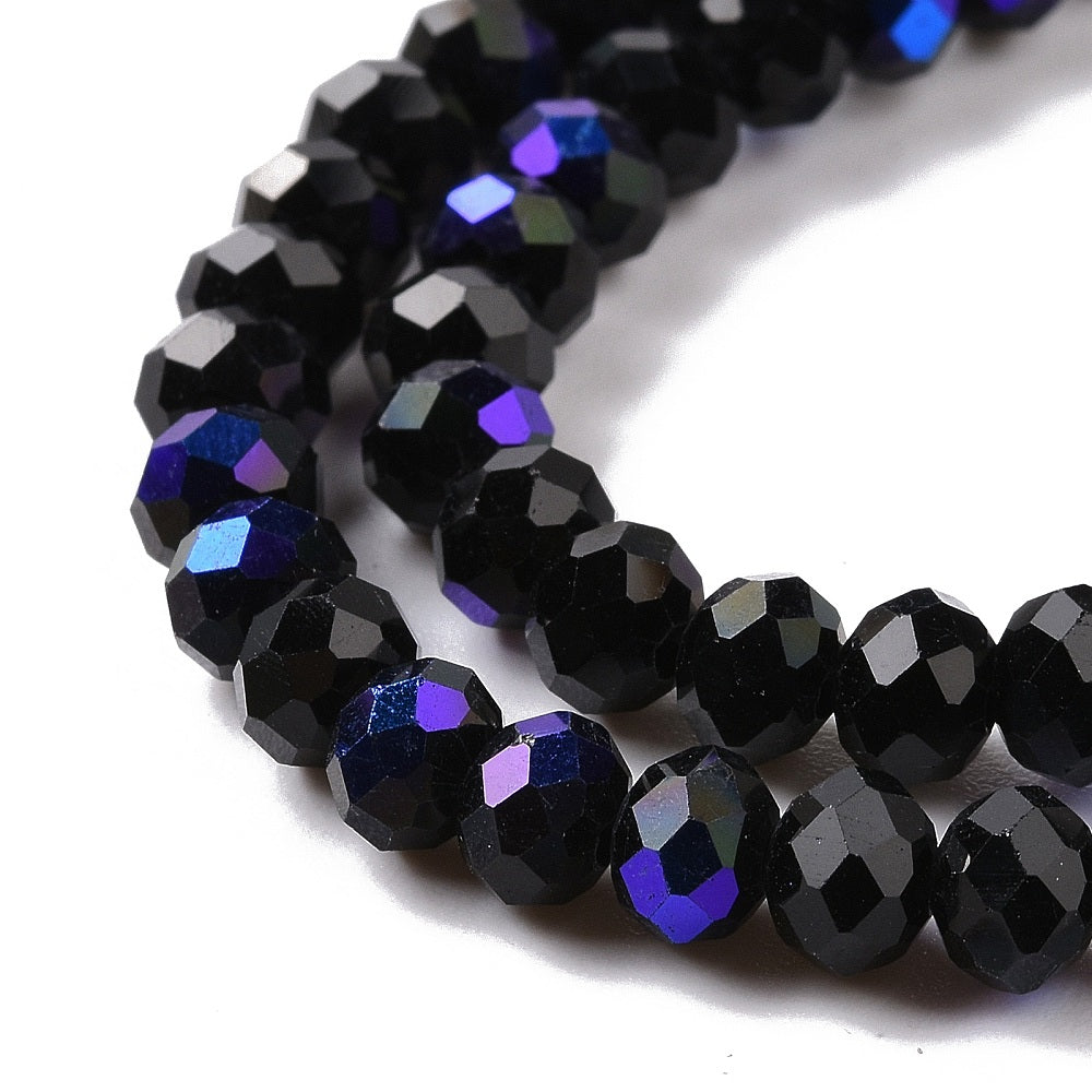 Electroplate Opaque Solid Color Glass Beads Strands, Faceted, Rondelle, Black, 8x6mm, approx 63~65pcs per strand