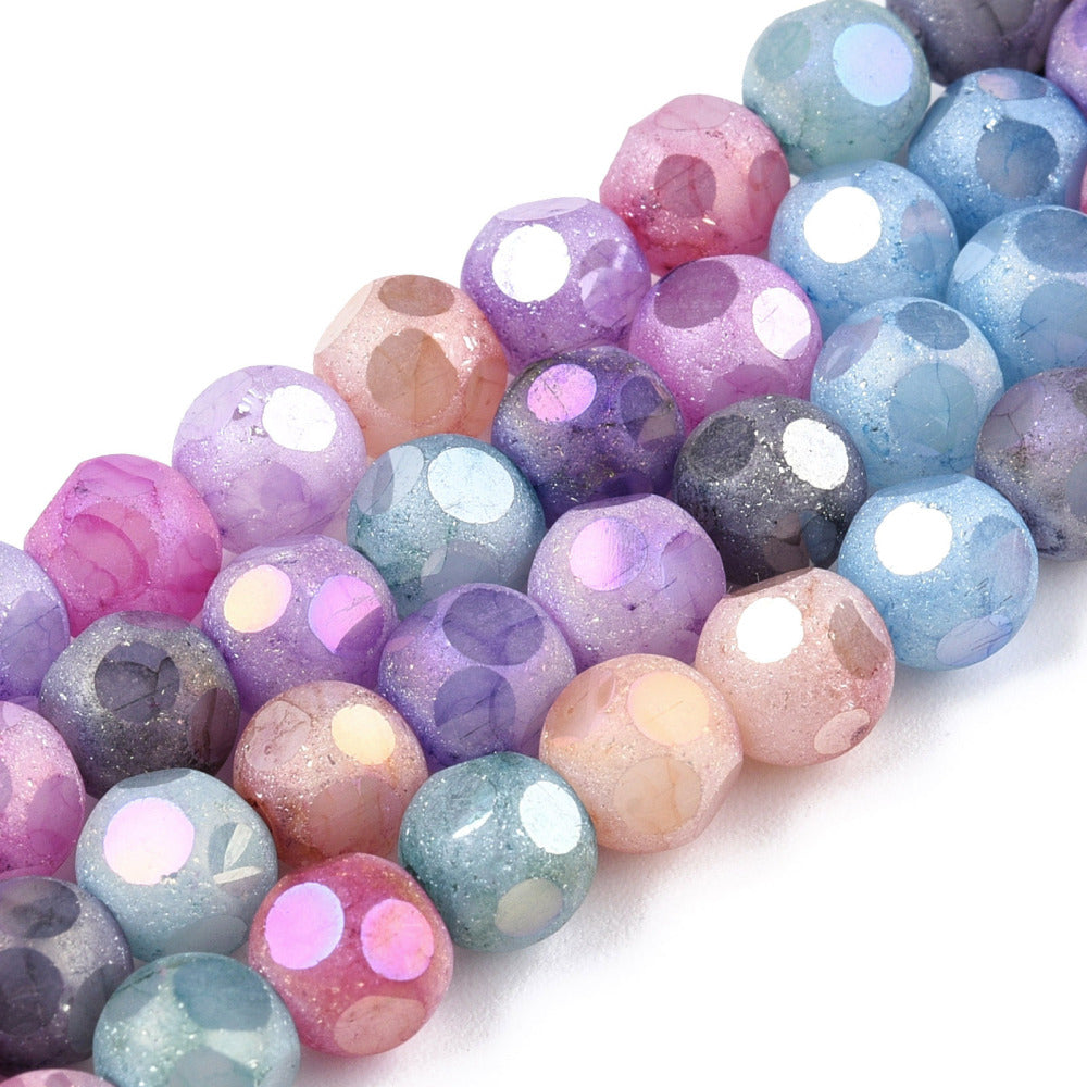 Opaque Frosted Glass Beads Strands, AB Color Plated, Faceted, Round, 6.5~6mm, approx 70pcs per strand