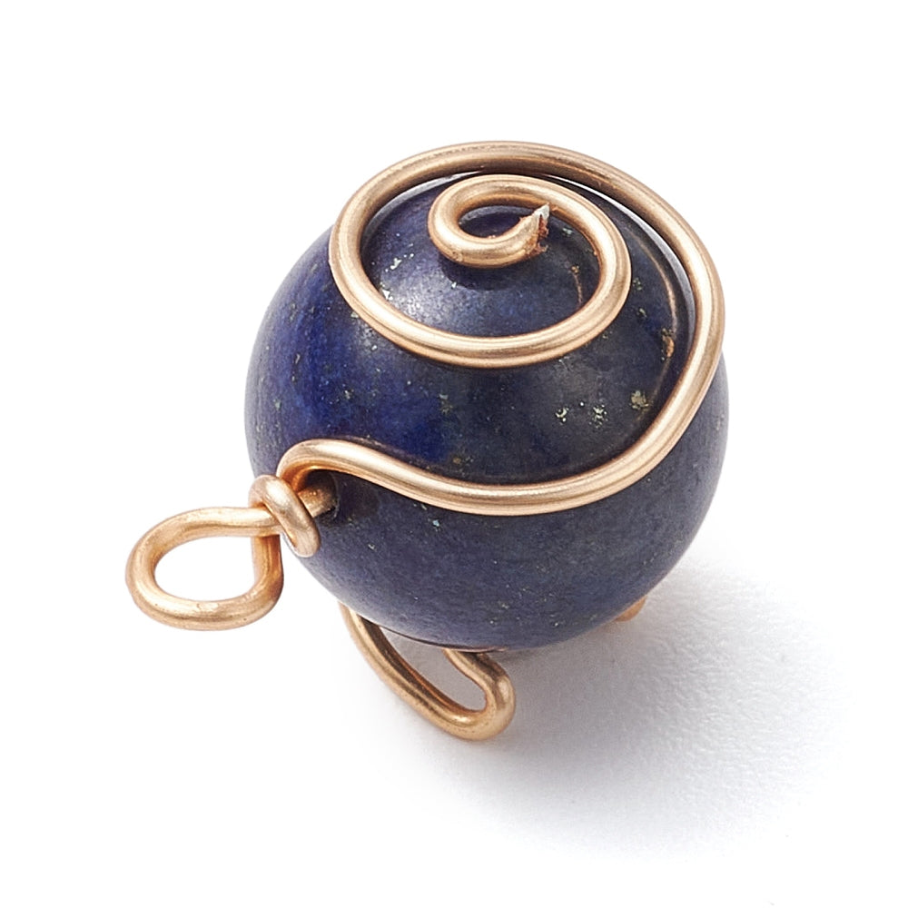 Natural Green Aventurine/Rose Quartz/Tiger Eye/Lapis Lazuli/Amethyst - Copper Wire Wrapped Moon Pendants
