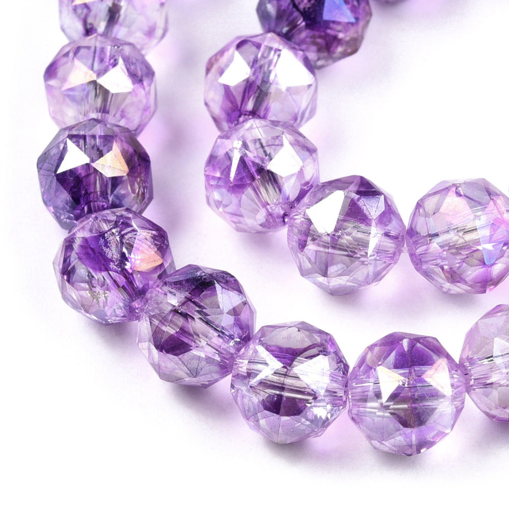Transparent Electroplate Glass Beads Strands - AB Color Plated - Faceted - Round - 8x7.5mm