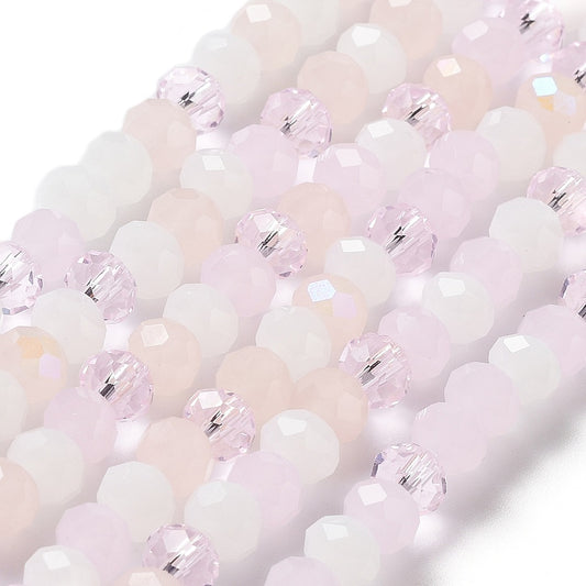 Glass Beads Strands, Faceted, Rondelle, Pink Mix, 6x5mm, approx 85~88pcs per strand