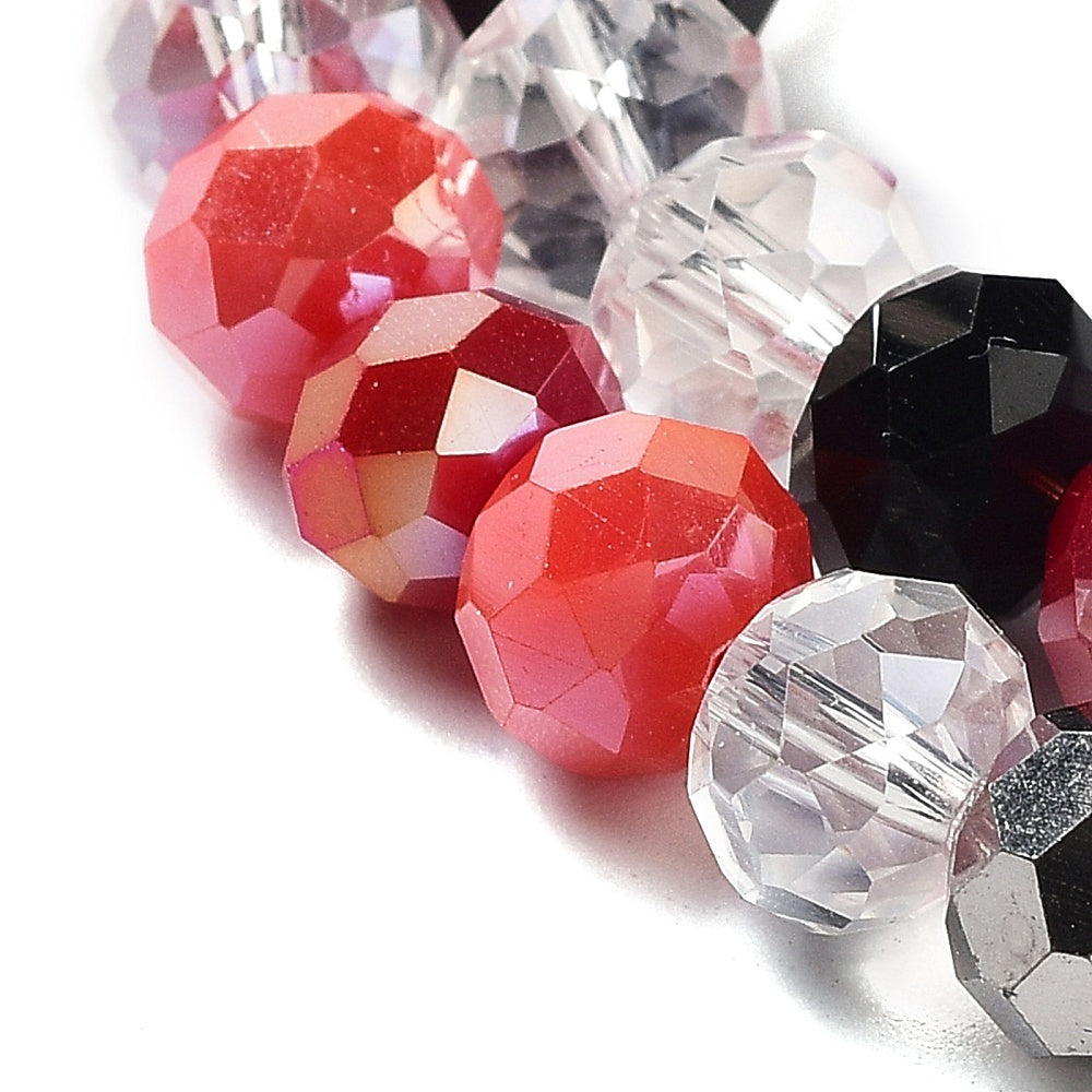 Fils de perles de verre, à facettes, forme rondelle, 8x6mm, environ 68 perles par fil
