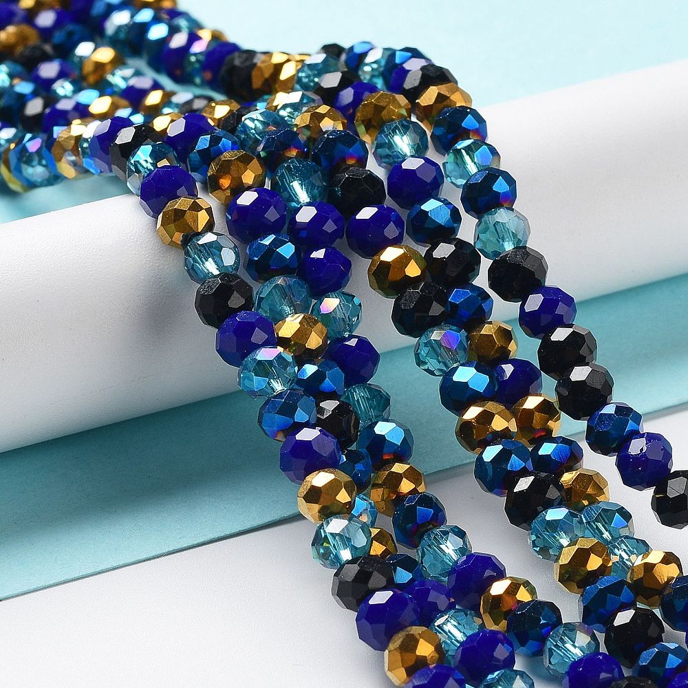 Glass Beads Strands, Faceted, Rondelle, Dark Blue Mix, 6x5mm, approx 85~88pcs per strand