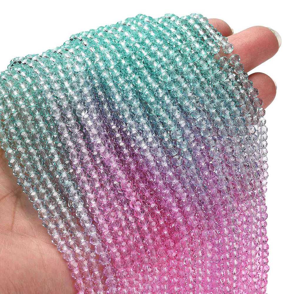 Transparent Colourful Glass Beads Strands - Faceted - Rondelle - 4.5x3.6mm - approx 105~110pcs per strand