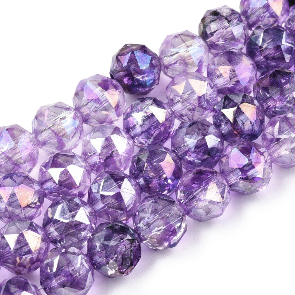 Transparent Electroplate Glass Beads Strands - AB Color Plated - Faceted - Round - 8x7.5mm