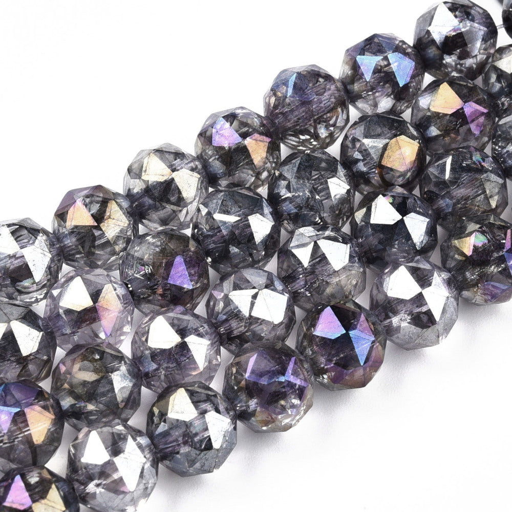 Transparent Electroplate Glass Beads Strands - AB Color Plated - Faceted - Round - 8x7.5mm