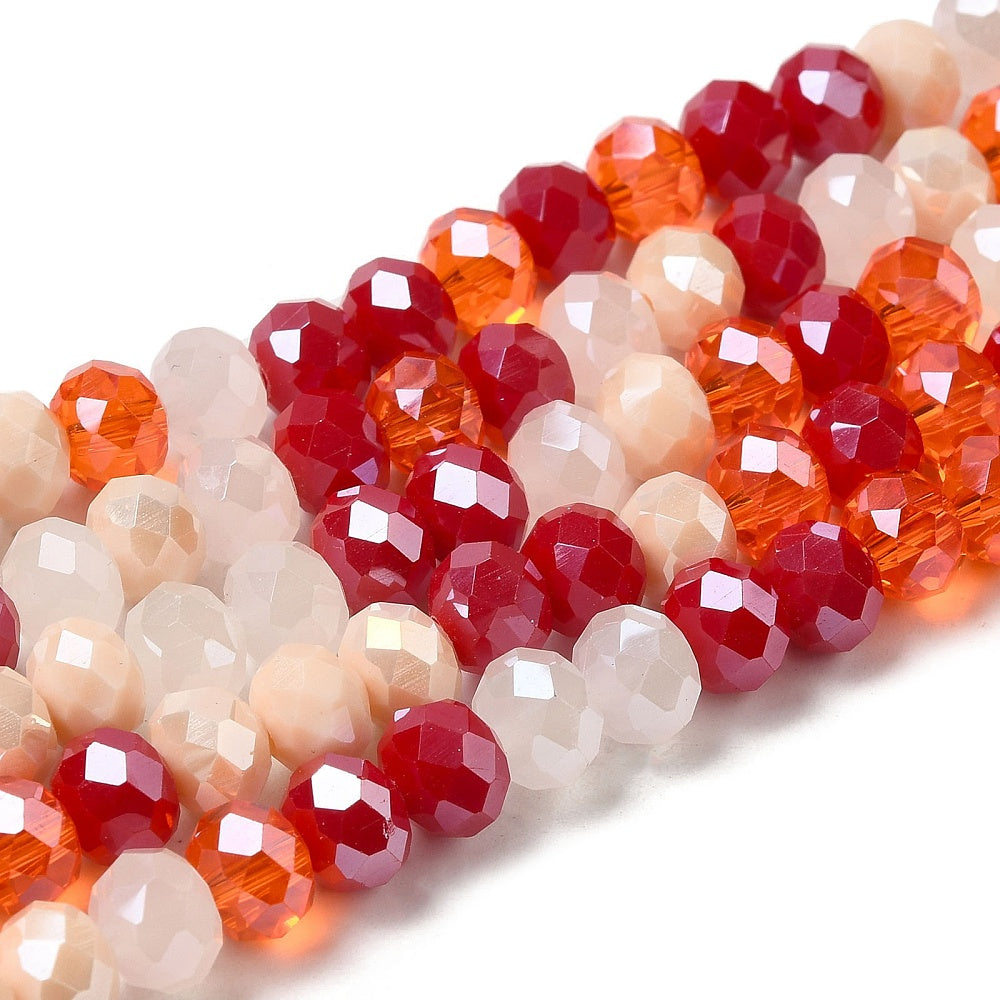 Fils de perles de verre, à facettes, forme rondelle, 8x6mm, environ 68 perles par fil