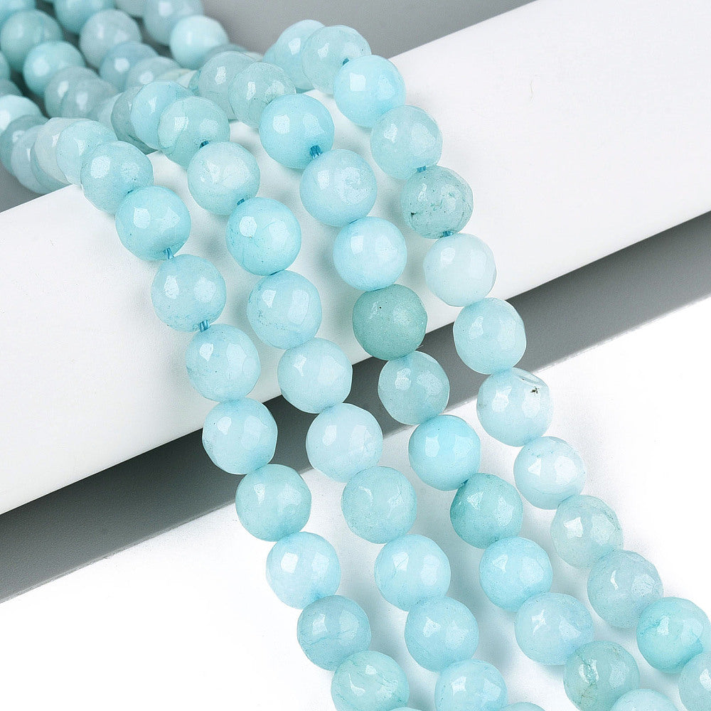 Dyed Natural White Jade Beads Strands - 8mm - Faceted