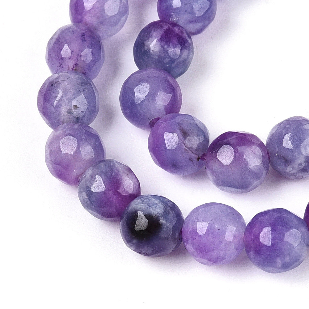 Dyed Natural White Jade Beads Strands, Round, Faceted, 6mm - approx 65pcs