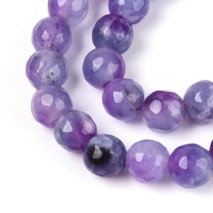 Dyed Natural White Jade Beads Strands, Round, Faceted, 6mm - approx 65pcs
