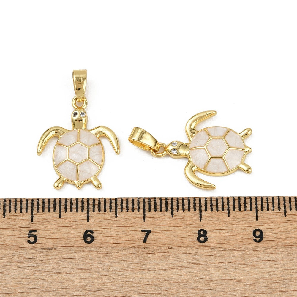 Sea Turtle 🐢 Charms with Micro Pave Cubic Zirconia, Enamel & Real 18K Gold Plated