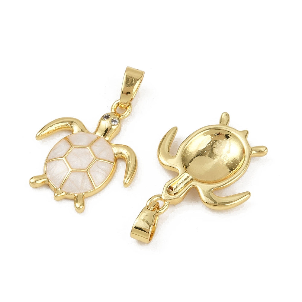 Sea Turtle 🐢 Charms with Micro Pave Cubic Zirconia, Enamel & Real 18K Gold Plated