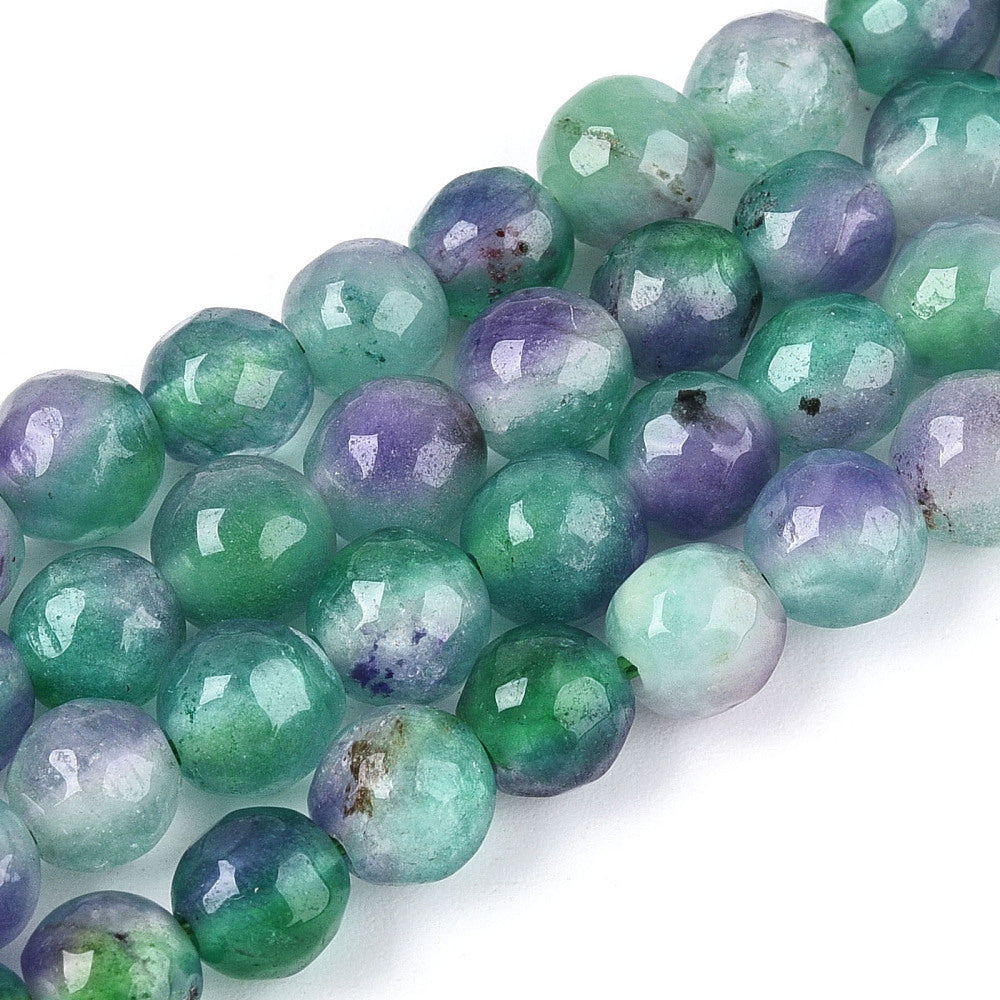 Dyed Natural White Jade Beads Strands, Round, Faceted, 6mm - approx 65pcs