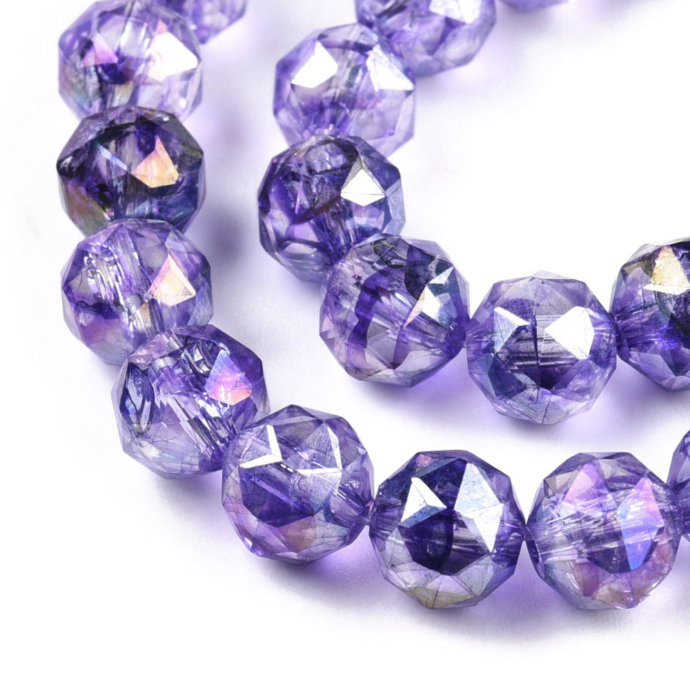 Transparent Electroplate Glass Beads Strands - AB Color Plated - Faceted - Round - 8x7.5mm