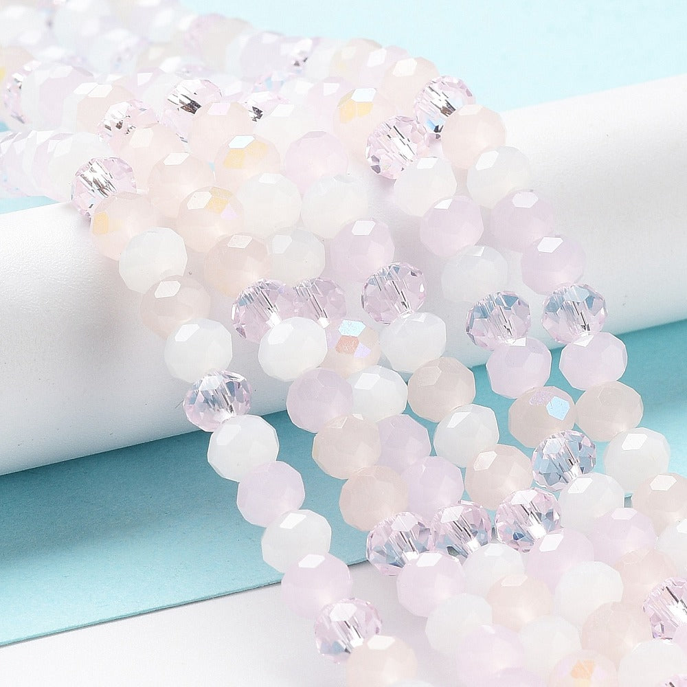 Glass Beads Strands, Faceted, Rondelle, Pink Mix, 6x5mm, approx 85~88pcs per strand