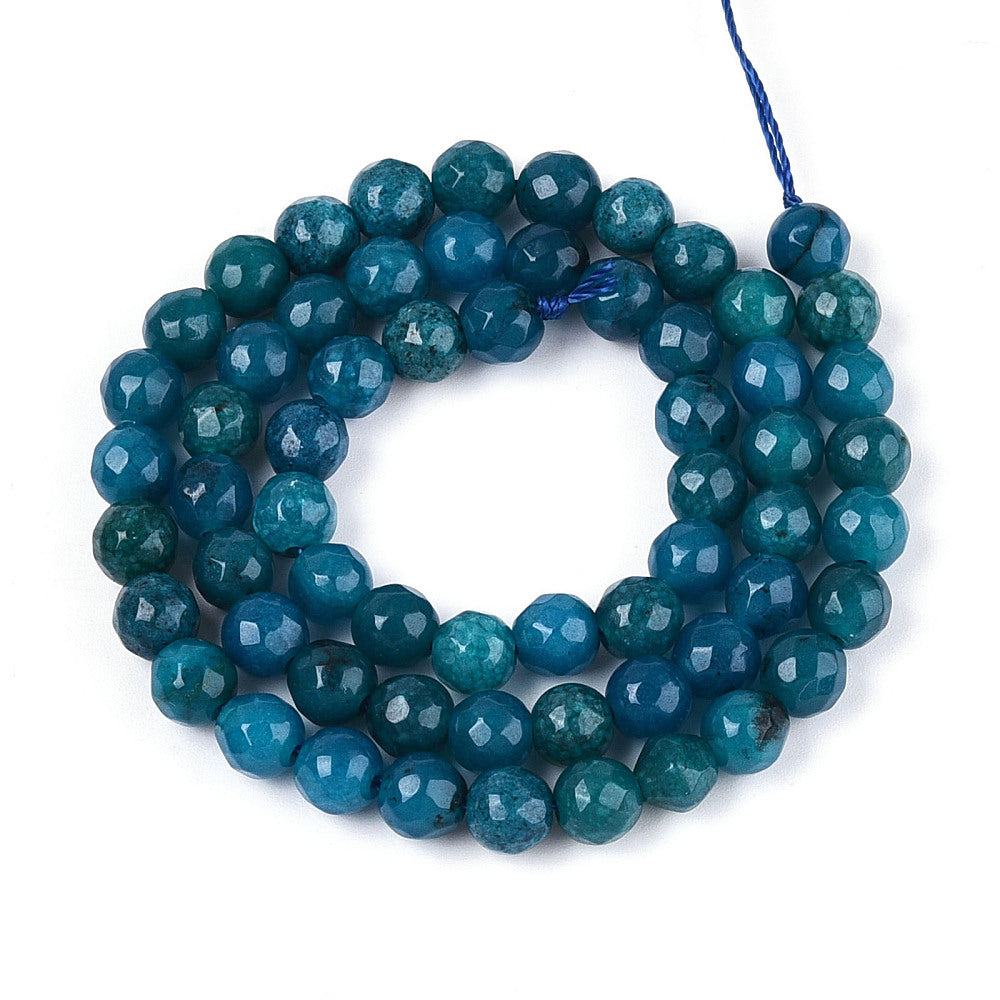 Dyed Natural White Jade Beads Strands, Round, Faceted, 6mm - approx 65pcs