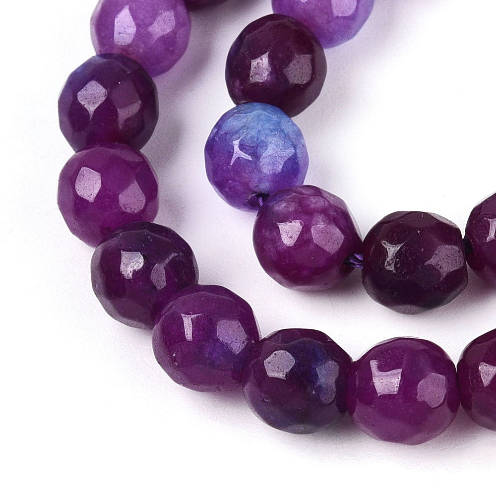 Dyed Natural White Jade Beads Strands, Round, Faceted, 6mm - approx 65pcs