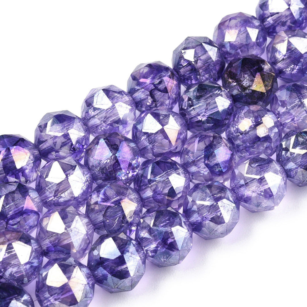 Transparent Electroplate Glass Beads Strands - AB Color Plated - Faceted - Round - 8x7.5mm