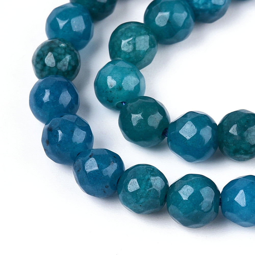 Dyed Natural White Jade Beads Strands, Round, Faceted, 6mm - approx 65pcs