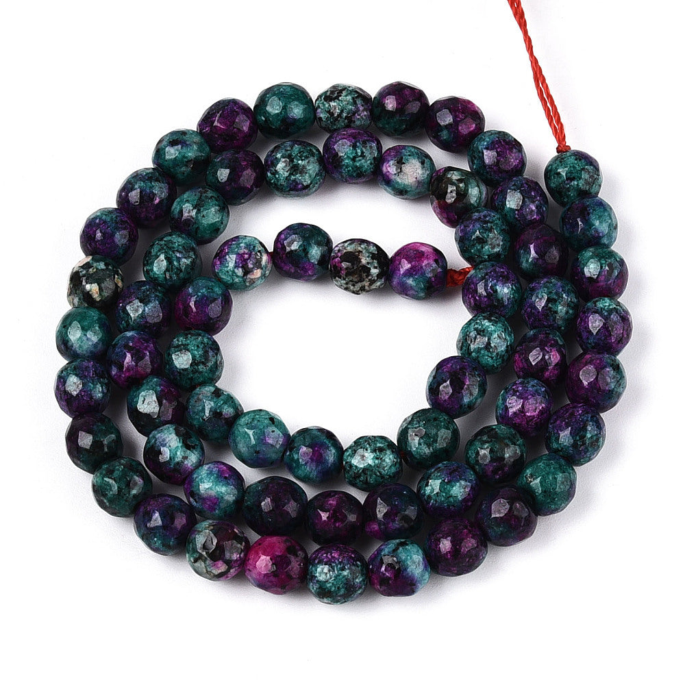 Dyed Natural White Jade Beads Strands, Round, Faceted, 6mm - approx 65pcs