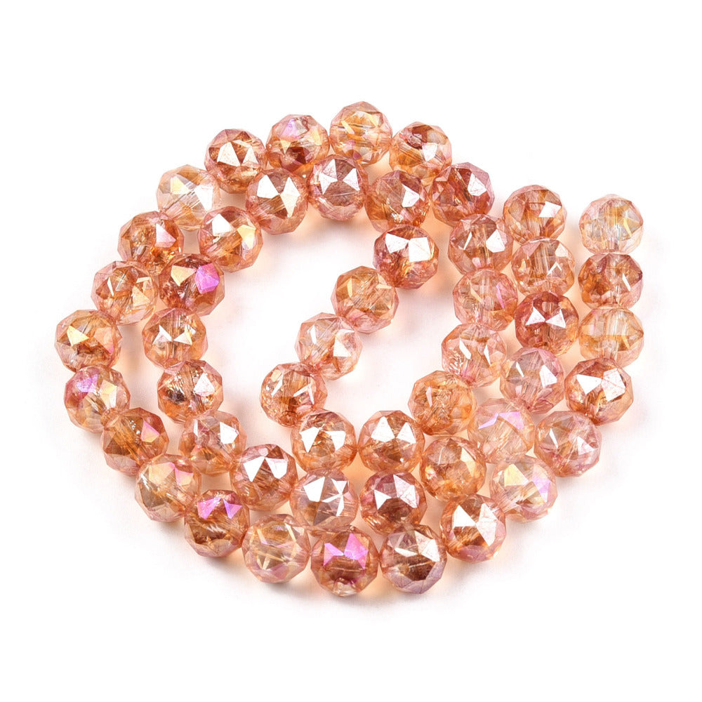Transparent Electroplate Glass Beads Strands - AB Color Plated - Faceted - Round - 8x7.5mm