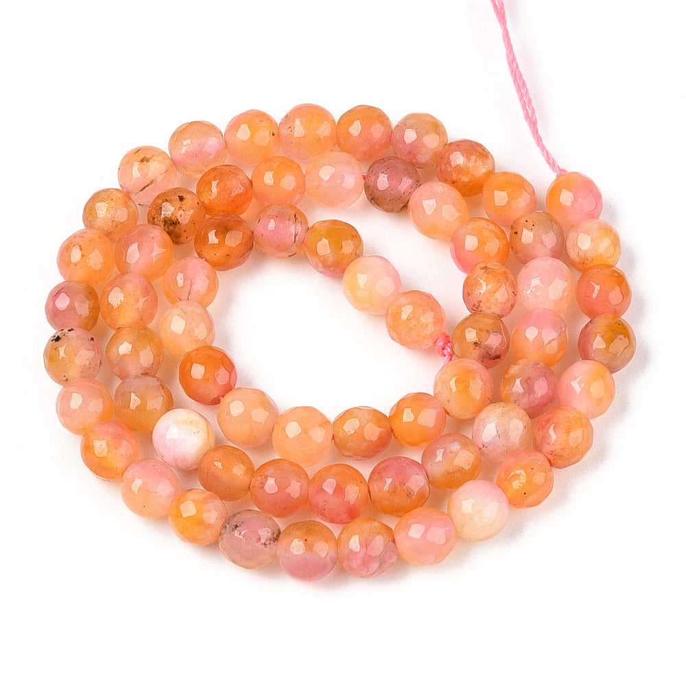 Dyed Natural White Jade Beads Strands, Round, Faceted, 6mm - approx 65pcs