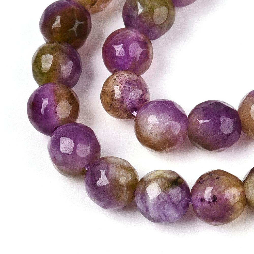 Dyed Natural White Jade Beads Strands, Round, Faceted, 6mm - approx 65pcs