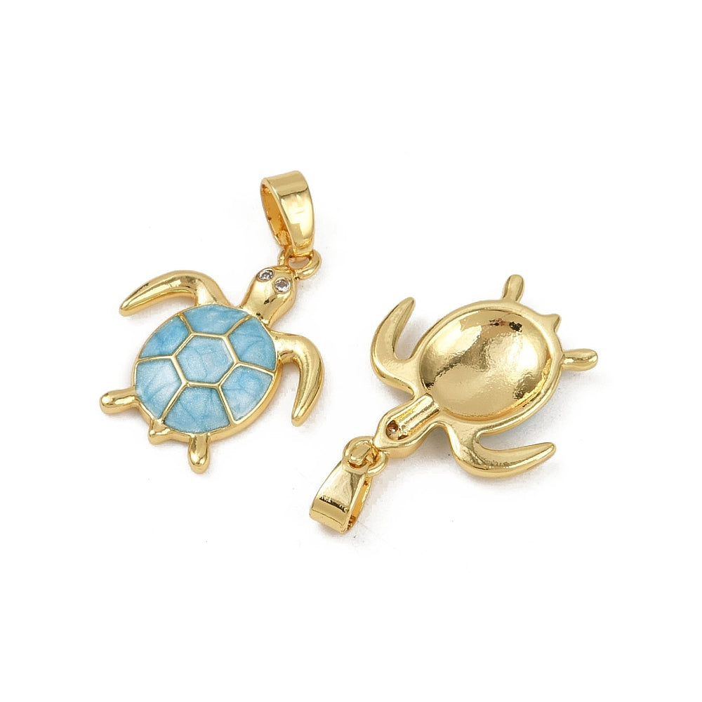 Sea Turtle 🐢 Charms with Micro Pave Cubic Zirconia, Enamel & Real 18K Gold Plated