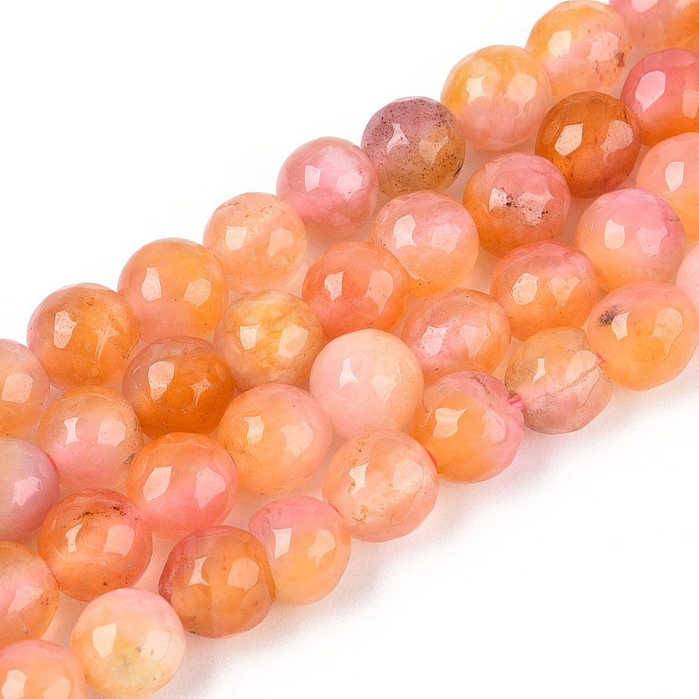 Dyed Natural White Jade Beads Strands, Round, Faceted, 6mm - approx 65pcs