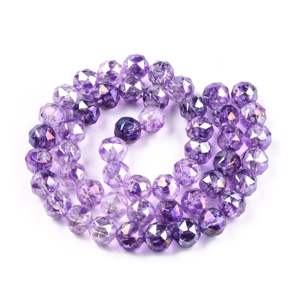 Transparent Electroplate Glass Beads Strands - AB Color Plated - Faceted - Round - 8x7.5mm