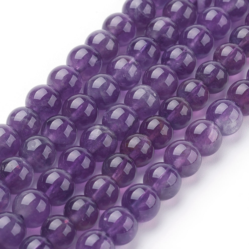 Natural Amethyst Bead Strands - Round - 6mm, approx 32pcs per strand / 7.6 inch
