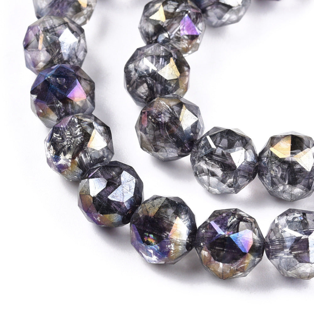 Transparent Electroplate Glass Beads Strands - AB Color Plated - Faceted - Round - 8x7.5mm