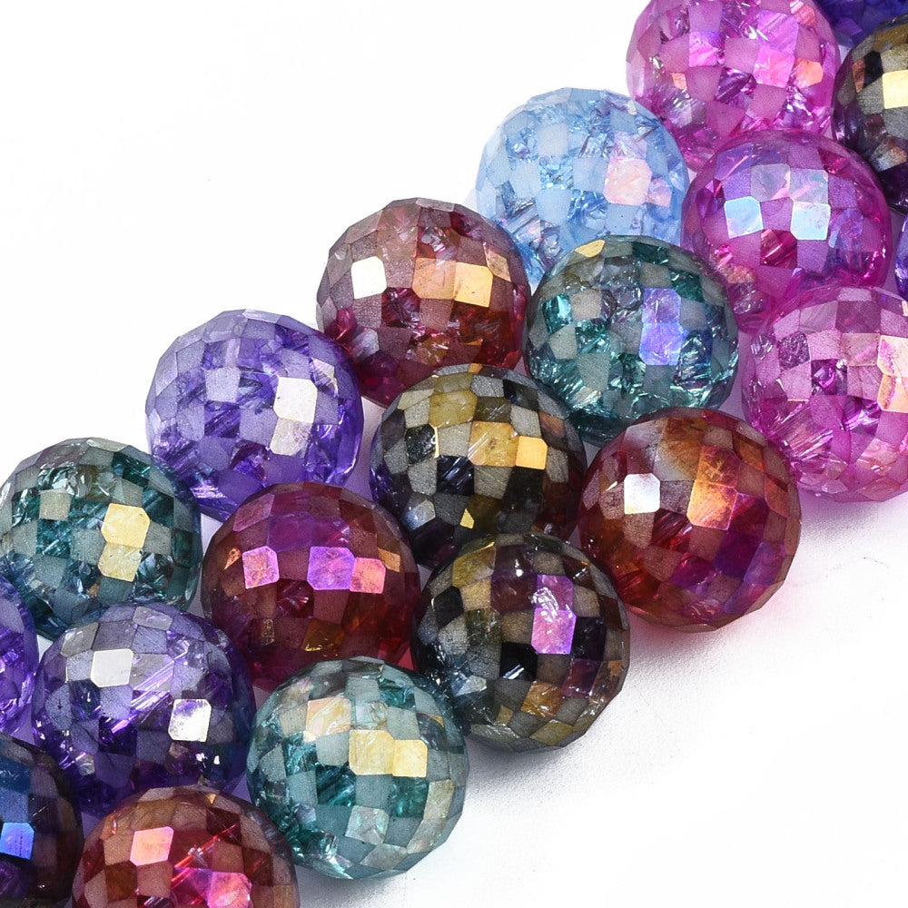 Electroplate Transparent Crackle Glass Beads Strands, Faceted 12mm