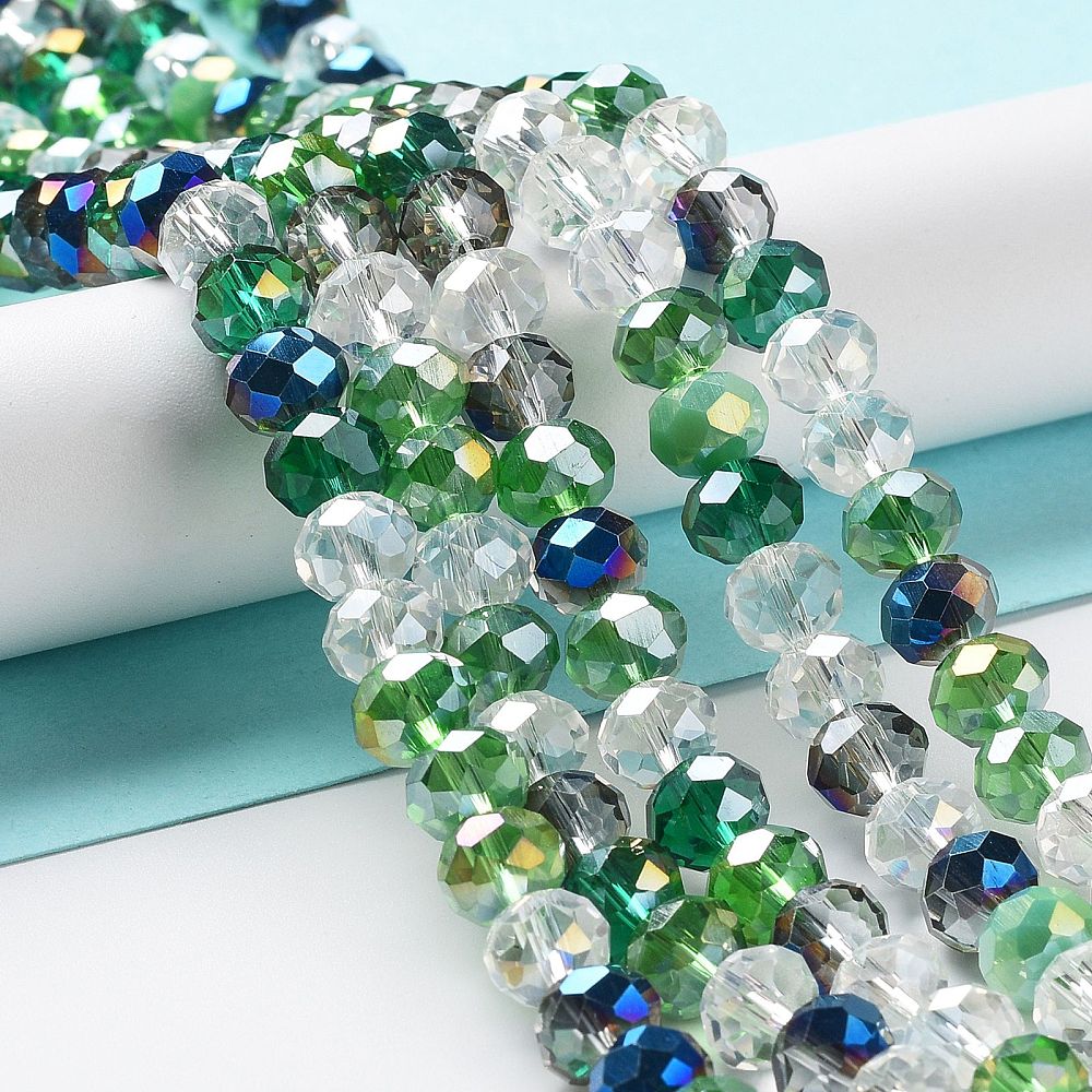 Fils de perles de verre, à facettes, forme rondelle, 8x6mm, environ 68 perles par fil