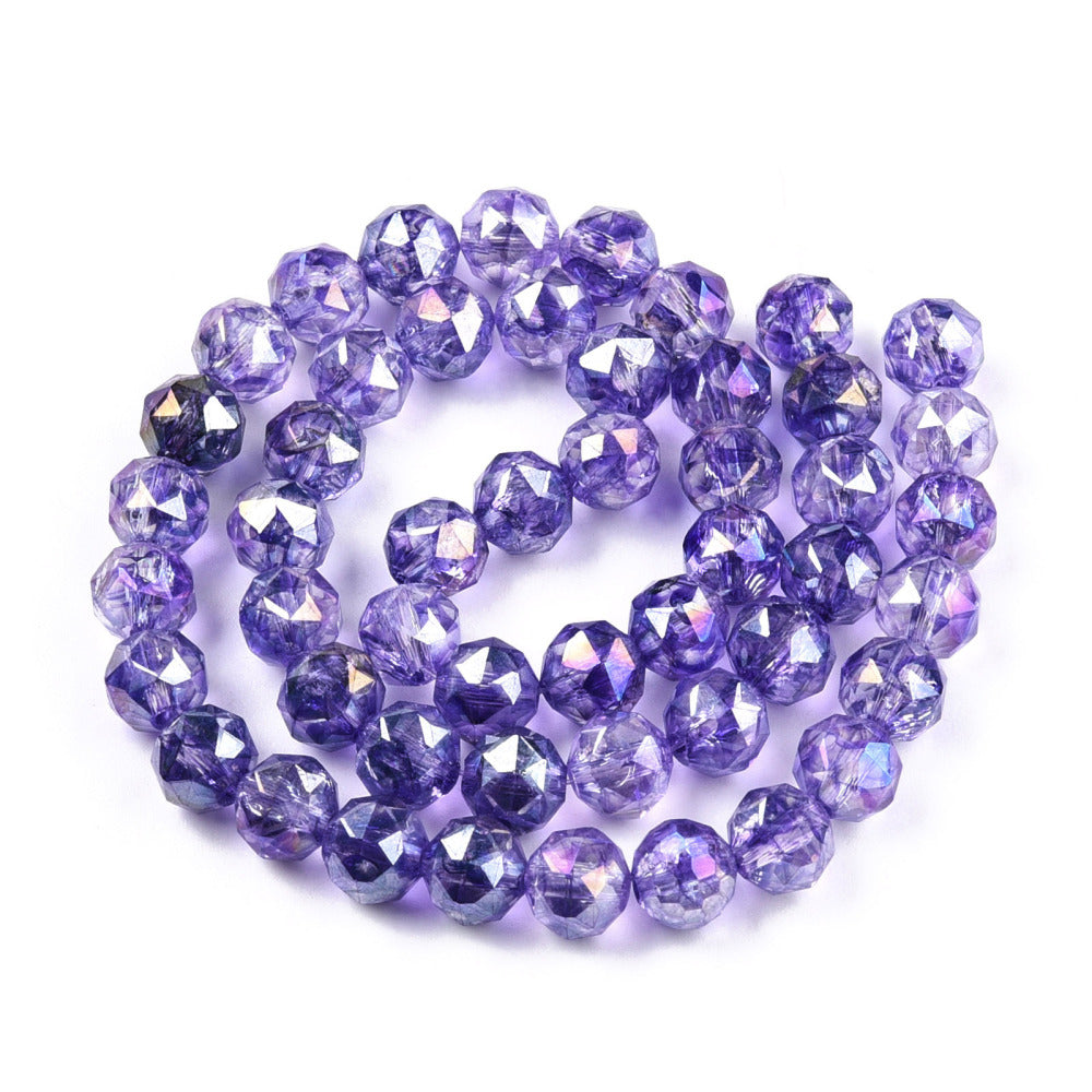 Transparent Electroplate Glass Beads Strands - AB Color Plated - Faceted - Round - 8x7.5mm